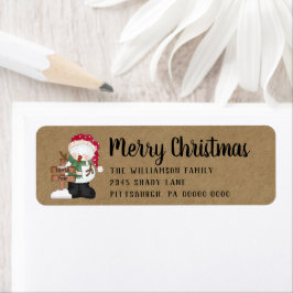 Etiqueta Primitivo Snowman Christmas Kraft Endereço de devo