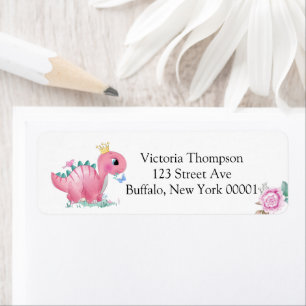 Etiqueta Princesa Chá de fraldas Pink Dinossaur Peony