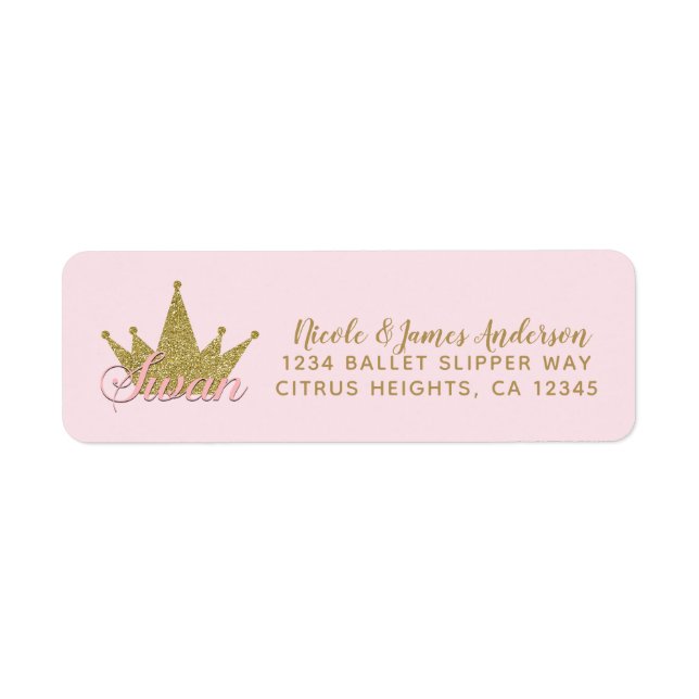 Etiqueta Princesa Cisne Coroa Glitter Dourado Glam (Frente)
