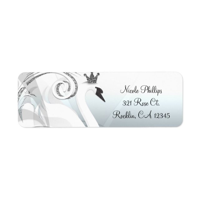 Etiqueta Princesa Cisne Prata & Branco Convite Elegante (Frente)