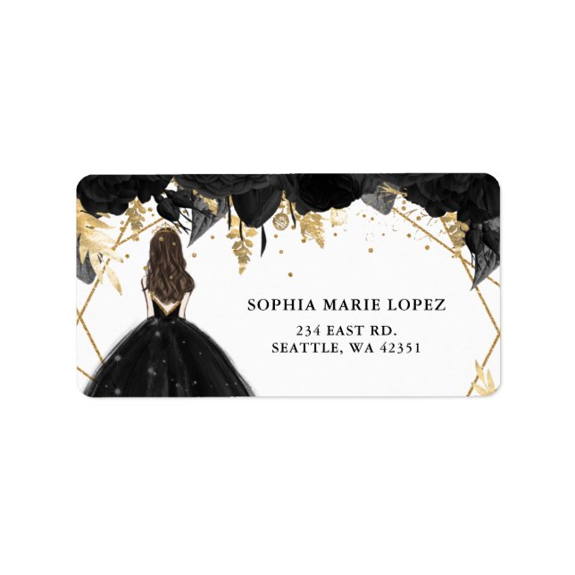 Etiqueta Princesa Floral Dourada Russa Quinceanera (Frente)