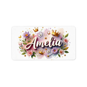 Etiqueta Princesa Floral Name Labels - Autocolante Personal