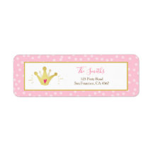 Princesa Return Address Label Rosa Dourada Crown G