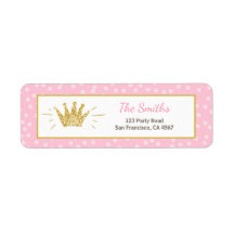 Princesa Return Address Label Rosa Dourada Crown G