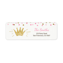 Princesa Return Address Label Rosa Dourada Crown G