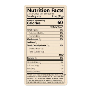 Etiqueta Produto de Comida de Fatos Nutricionais Genéricos