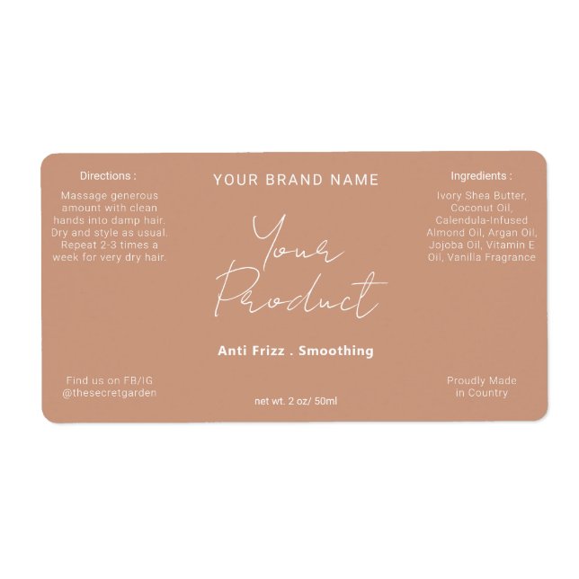 Etiqueta Produto de Script Moderno Simples Terracotta Neutr (Frente)