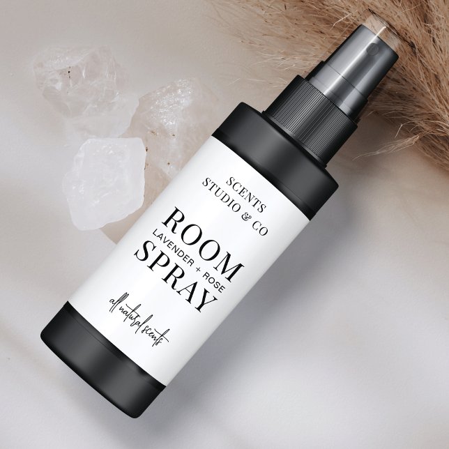 Etiqueta Produto Mínimo de Garrafa Preta e Branca (Minimalist room spray bottle wrap around label)