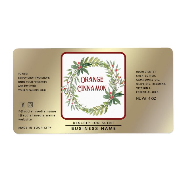 Etiqueta Produto simples Dourado Feriado Holly Wreath (Frente)