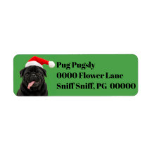 Pug Preto Engraçado Chapéu de Papai Noel Língua Pa