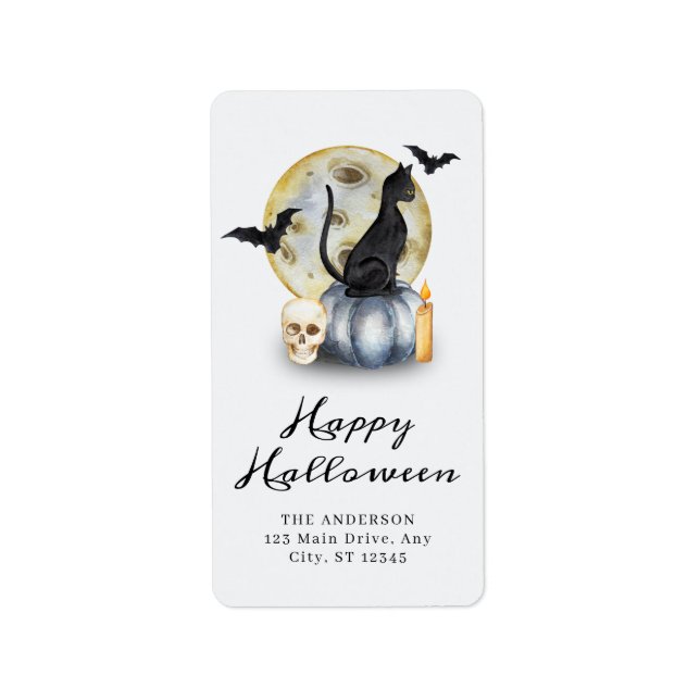 Etiqueta Pumpkin de Gato de Feliz Halloween (Frente)