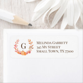 Etiqueta Pumpkin Floral Monograma Inicial Queda Ação de Gra