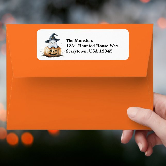 Etiqueta Pumpkin Ghost no Halloween do Chapéu das Bruxas (Criador carregado)