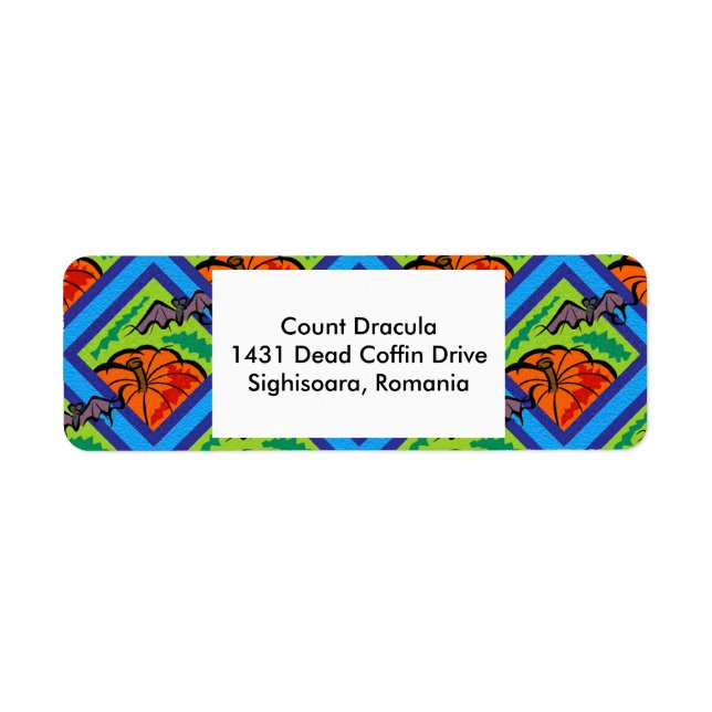 Etiqueta Pumpkins e Morcegos em Padrões (Frente)