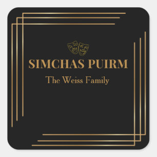 Etiqueta Purim Preta e Dourada