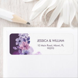 Etiqueta Purple Floral Wedding Return Address Label