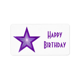 Etiqueta Purple Star 'Happy Birthday' label medium white