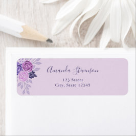 Etiqueta Púrpura de aquarela e padrão floral rosa