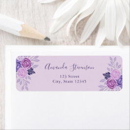 Etiqueta Púrpura de aquarela e padrão floral rosa