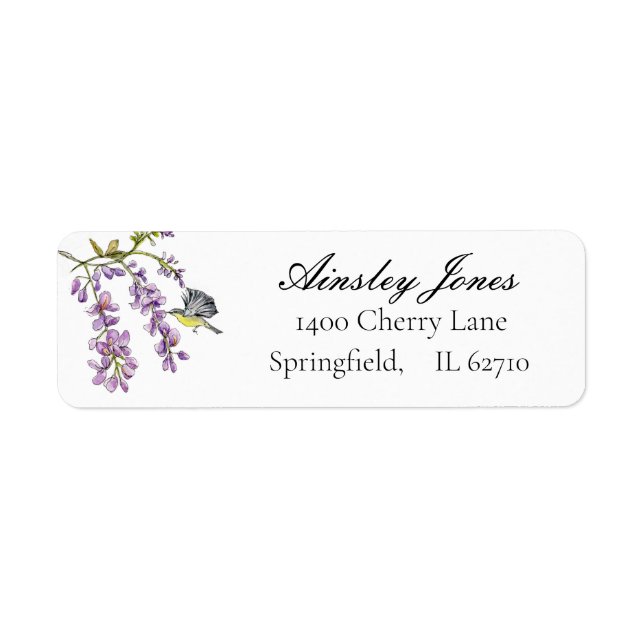 Etiqueta Púrpura Wisteria flor aquarela (Frente)