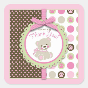 Etiqueta quadrada bem-vinda da menina TY do urso