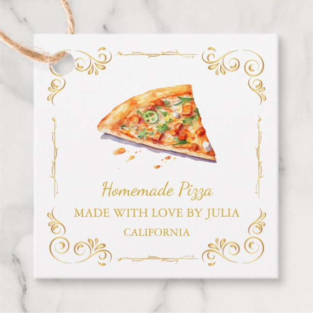 Etiqueta Quadrada de Pizza Caseira Antiga (Frente)
