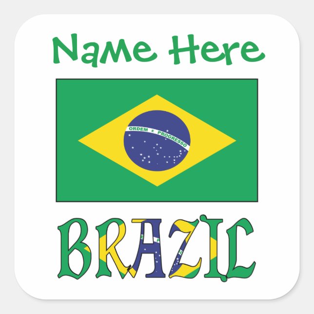 Etiqueta Quadrada Personalizada da Bandeira do Bra (Frente)