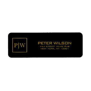 Etiqueta Quadrado Dourado preto Monogrammed