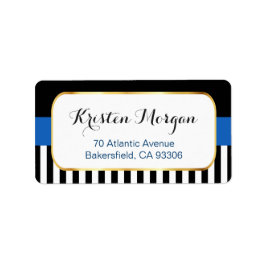 Etiqueta Quadro Dourado com Marinho Azul, Banhas brancas Pr