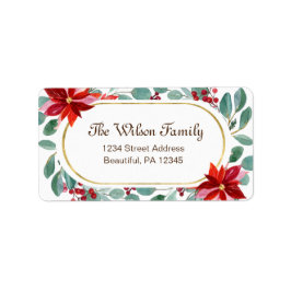 Etiqueta Quadro Dourado Elegante de Poinsettia de Natal Euc