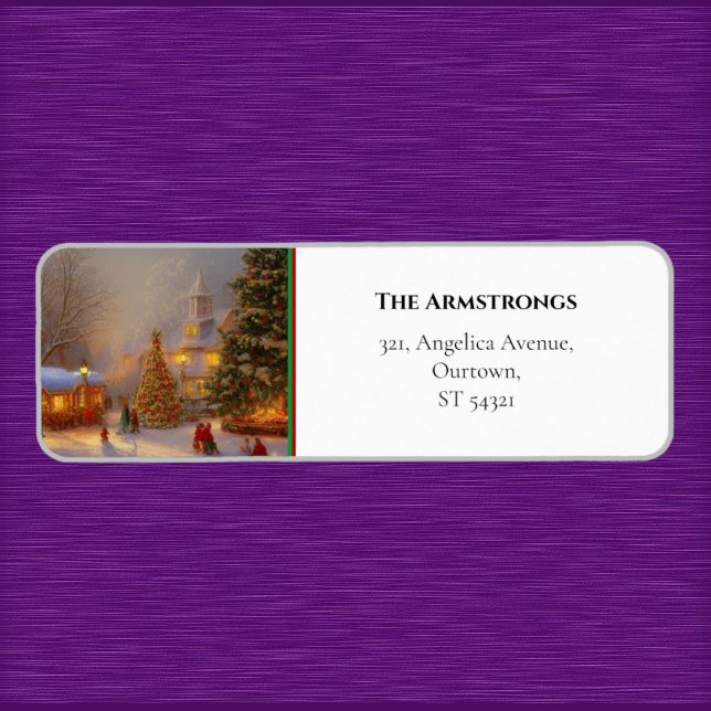 Etiqueta Quaint Village Árvores de Natal (Criador carregado)