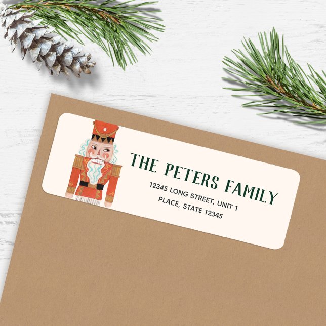 Etiqueta Quebra-Nozes Soldado Vermelho Férias Natal (Nutcracker Red Soldier Holiday Christmas Label)