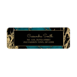 Etiqueta Quic Cyan Marble Foil Dourada Textura Aniversário