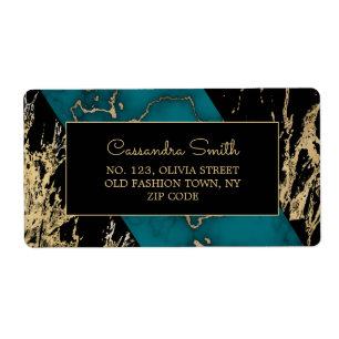 Etiqueta Quic Cyan Marble Foil Dourada Textura Aniversário