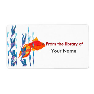 Etiqueta Quililha digital de peixes vermelhos e cúbicos de