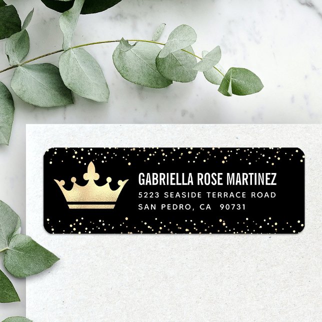 Etiqueta Quinceañera Black Glitter Foil Dourada Morada (Criador carregado)