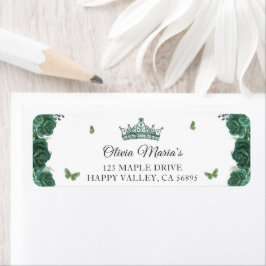Etiqueta Quinceañera Emerald Green Borboletas Florais Tiara