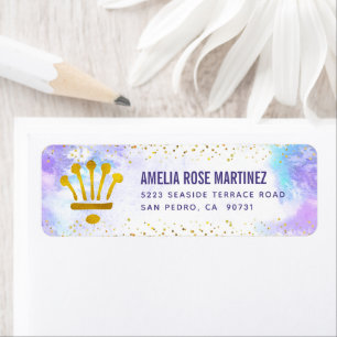 Etiqueta Quinceañera Purple Watercolor Dourado Endereço