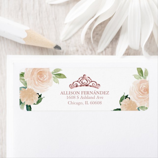 Etiqueta Quinceanera Tiara Rosa Dourada Blush Rosa (Insitu)