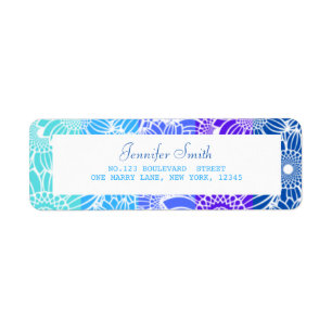 Etiqueta Rainbow Blue Stripes Floral Aniversário Endereço