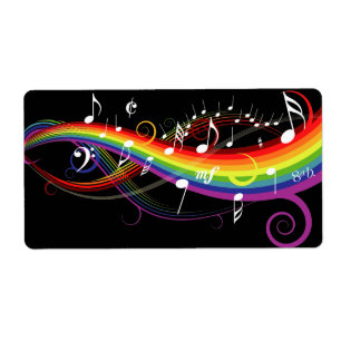Etiqueta Rainbow White Music Notes on Black (Notas de músi