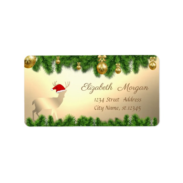 Etiqueta Ramais de Árvore de Natal, Deer Santa Hat (Frente)