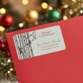 Etiqueta Ramificações de Birch para Cardinais de Feliz Verm