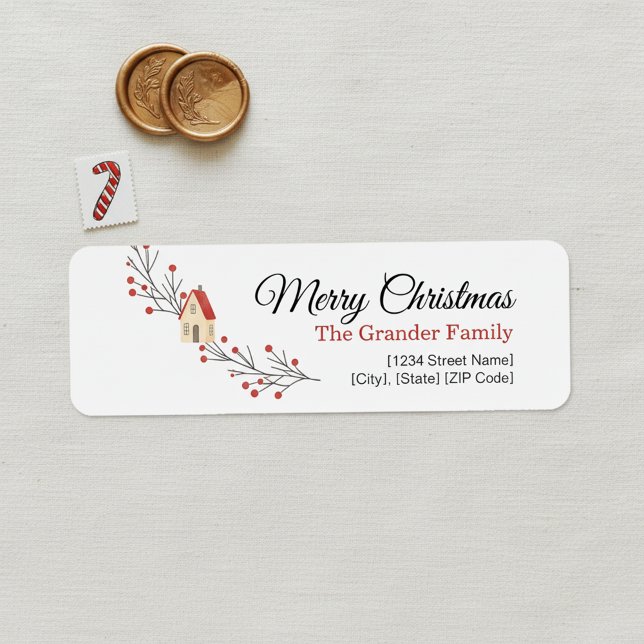 Etiqueta Ramo de Natal de Férias com Frutas (holiday party return address label)