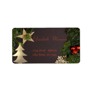 Etiqueta Ramos de árvore do Natal, árvore Dourado, estrel