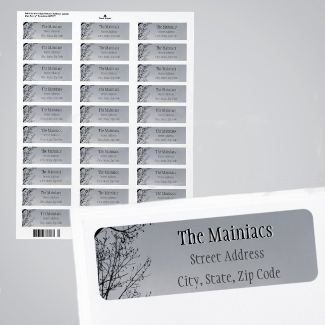 Etiqueta Ramos de Árvore Silhueta Preta Endereço de Remeten (Criador carregado)