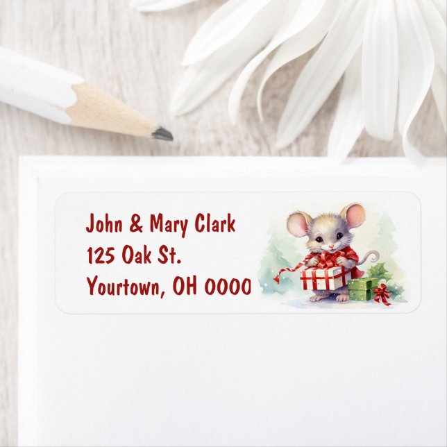 Etiqueta Rato de Natal com presentes (Insitu)