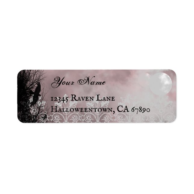 Etiqueta Ravens Red Full Moon Editável Rótulo de Endereço d (Frente)