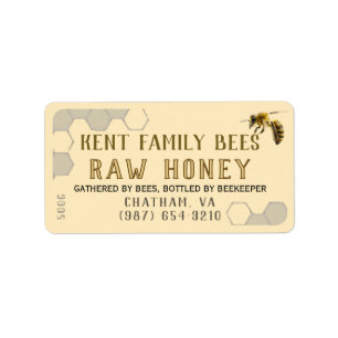 Etiqueta Raw Honey Label Honeycomb & Bee