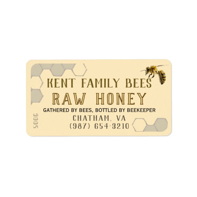 Etiqueta Raw Honey Label Honeycomb & Bee (Frente)